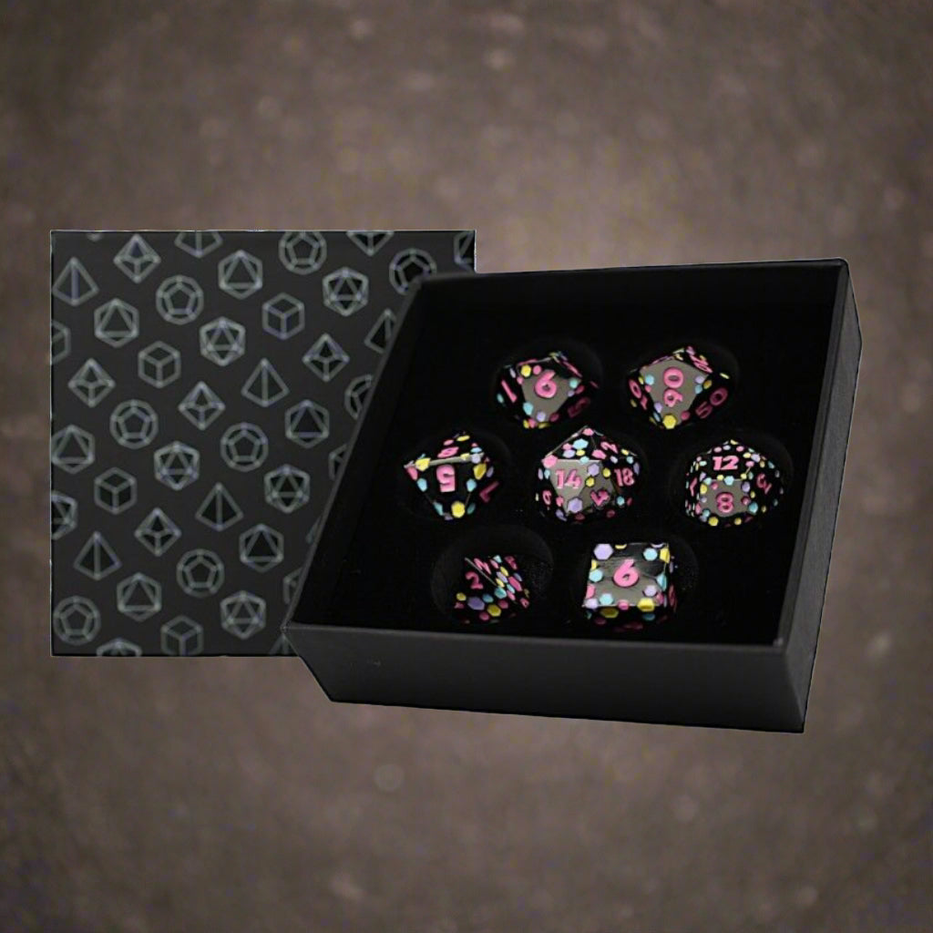 LPG Metal Dice RPG Set Inscripted Hex