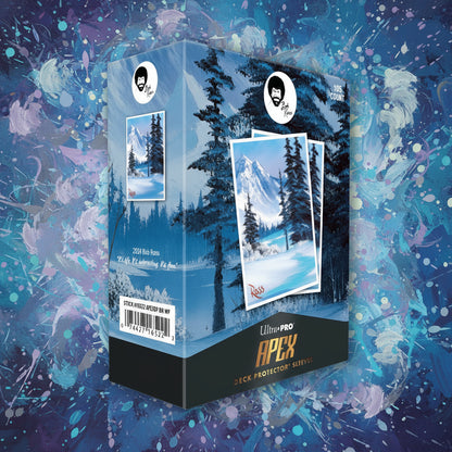 Card game box with mountain and forest design on a white background