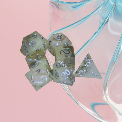 DeckaRolls Sharp Edge Transparent 7pc Dice Sets