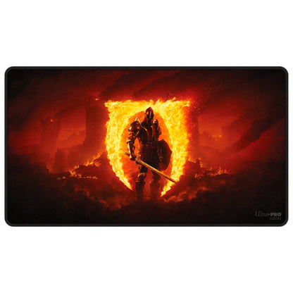 Gaming mouse pad with a warrior and flaming gate design, featuring the Ultra Pro logo.