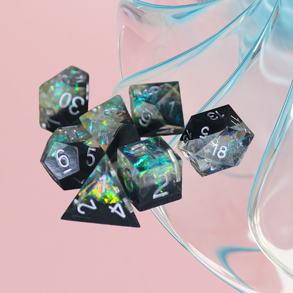 DeckaRolls Sharp Edge Transparent 7pc Dice Sets