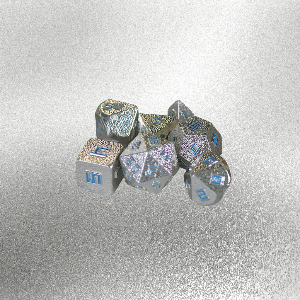 DeckaRolls Metal 7pc Raised Number Dice Sets