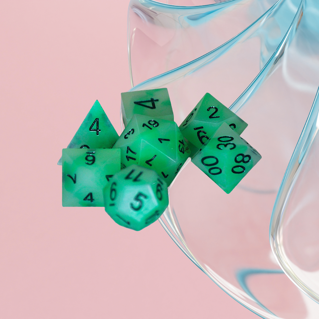 DeckaRolls Sharp Edge Transparent 7pc Dice Sets