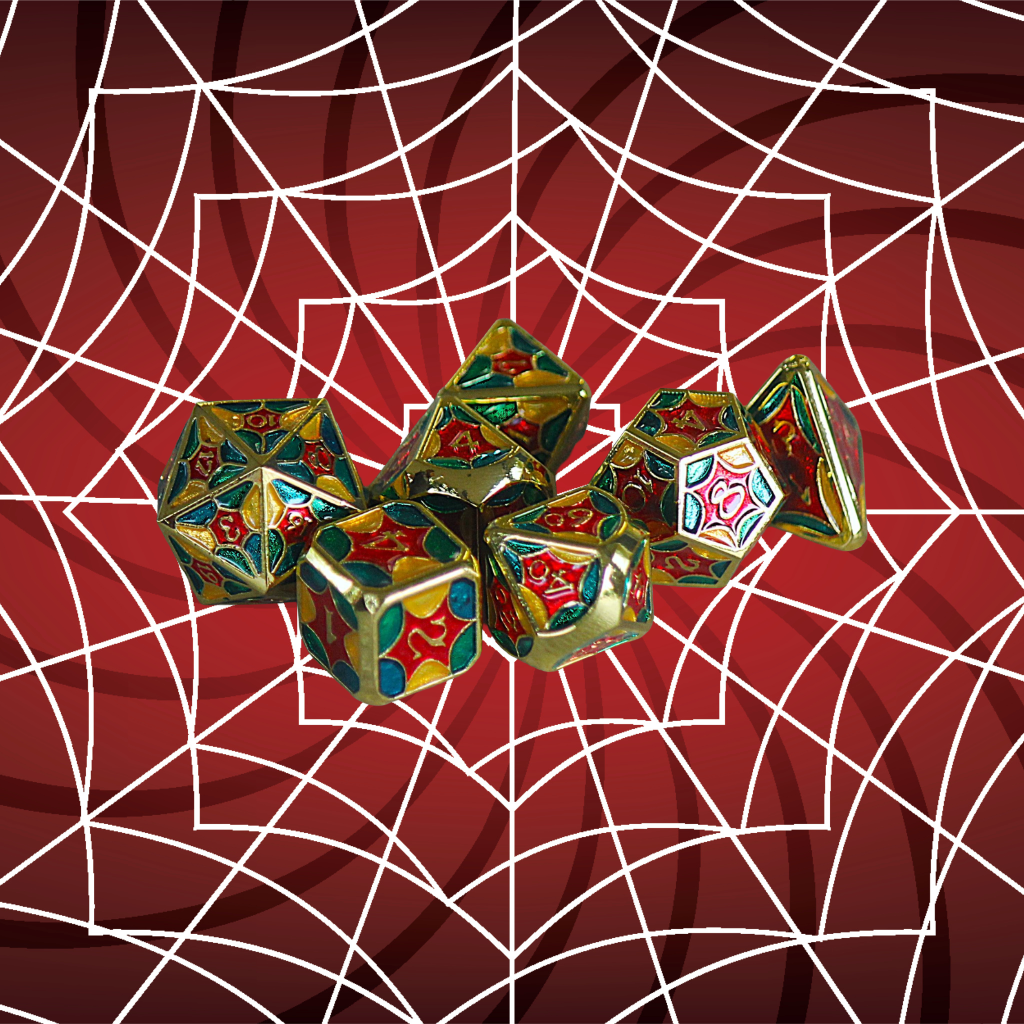 DeckaRolls Metal 7pc Spiderweb Dice Sets