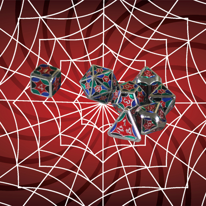 DeckaRolls Metal 7pc Spiderweb Dice Sets