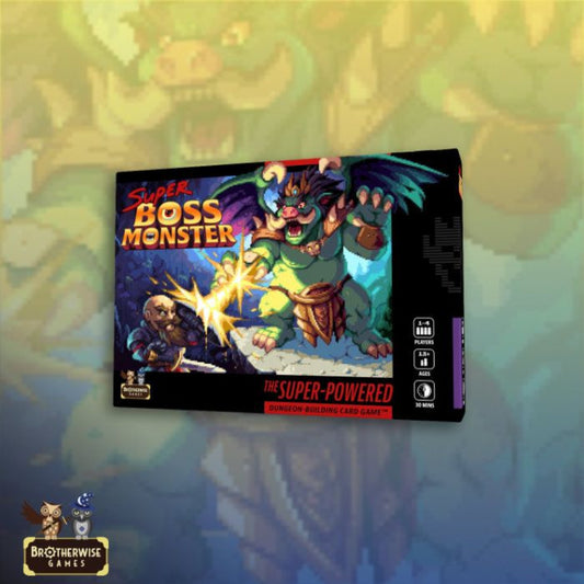 Super Boss Monster game box with colorful artwork on a gradient background