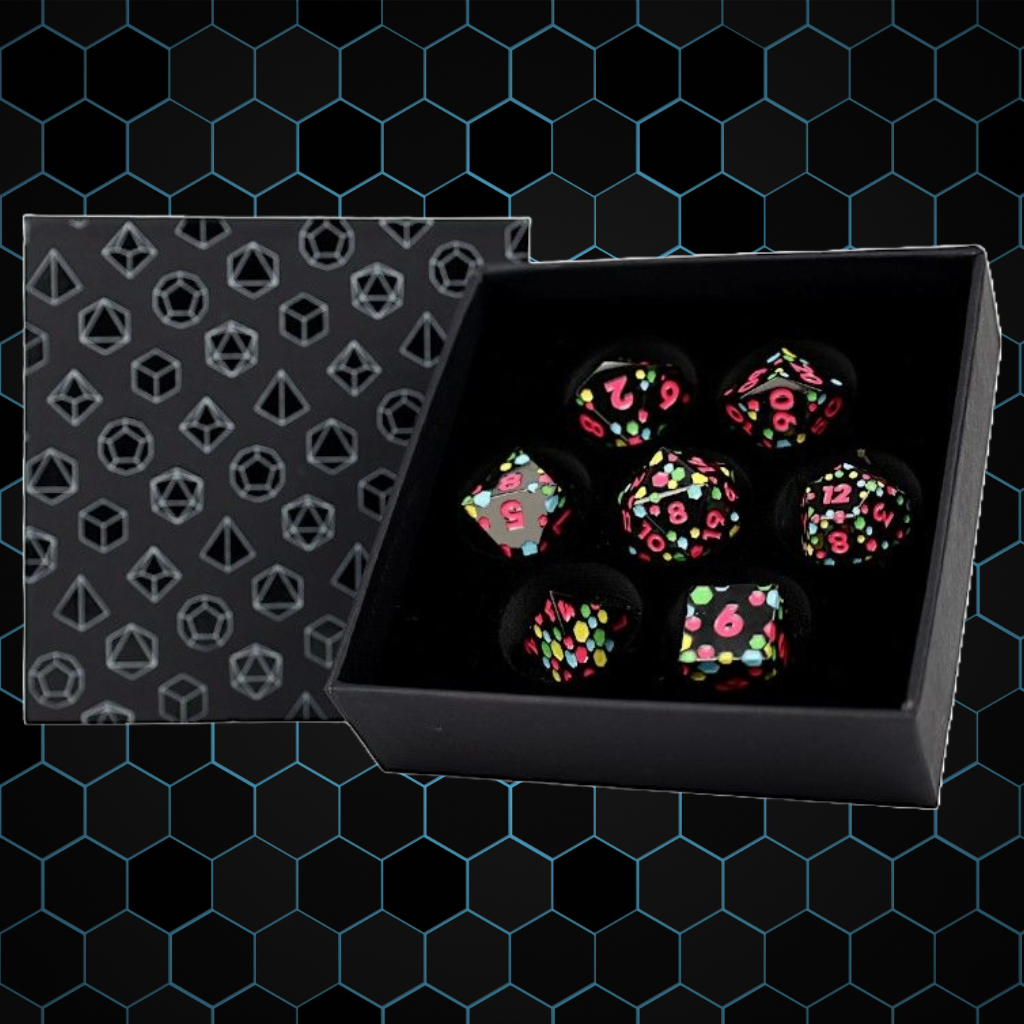 LPG Metal Dice RPG Set Inscripted Hex