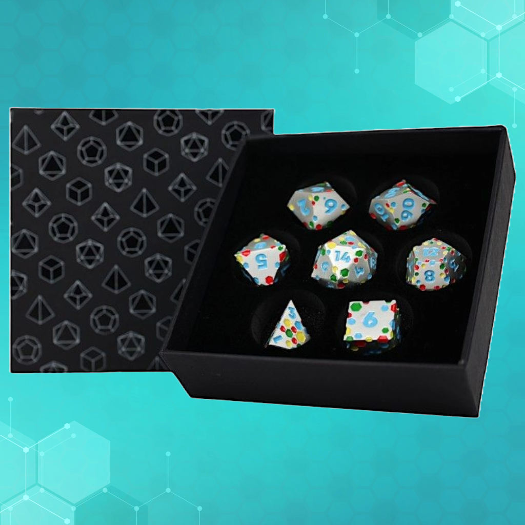LPG Metal Dice RPG Set Inscripted Hex
