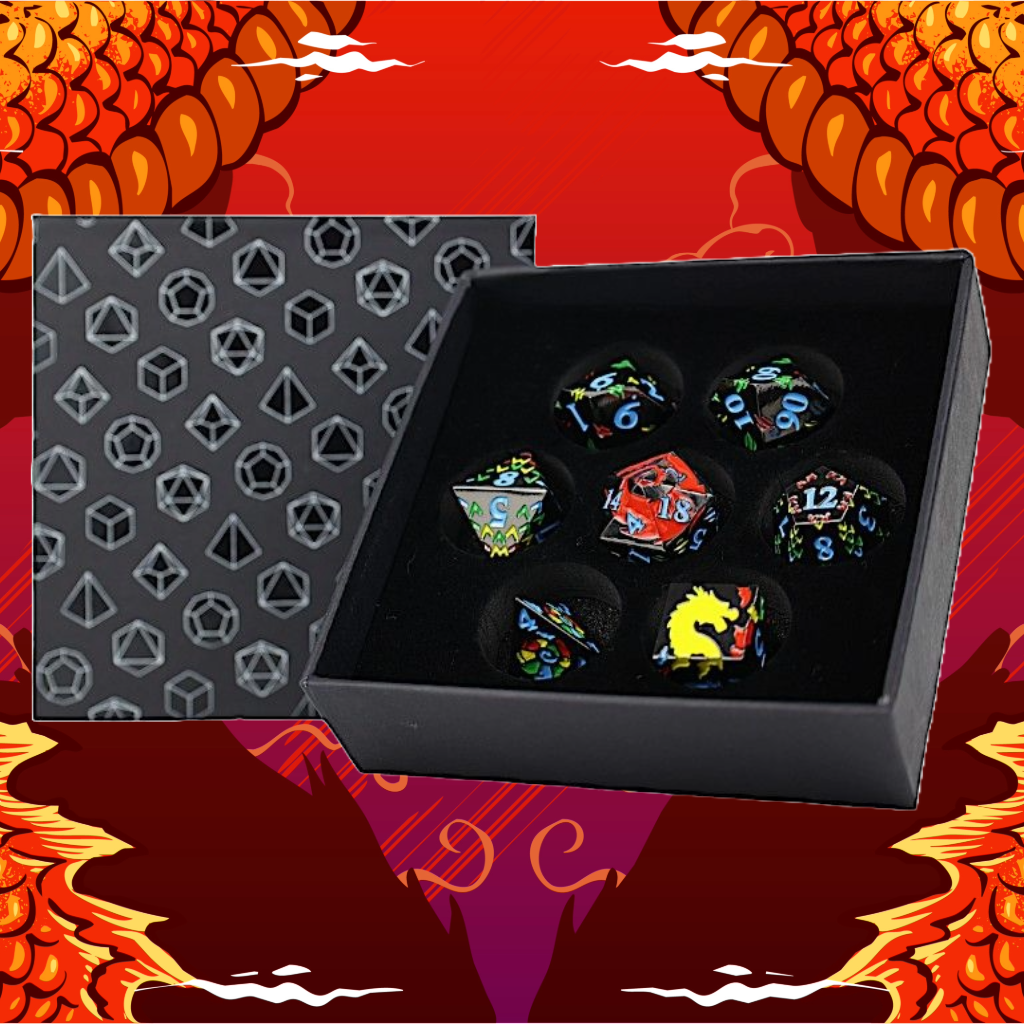 LPG Metal Dice RPG Set Inscripted Dragon