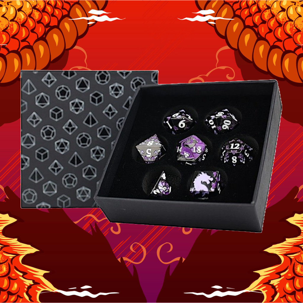 LPG Metal Dice RPG Set Inscripted Dragon
