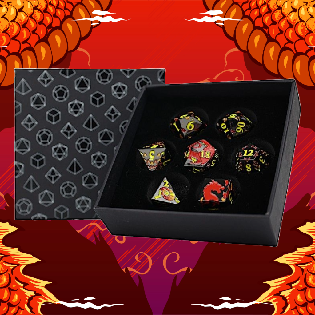 LPG Metal Dice RPG Set Inscripted Dragon