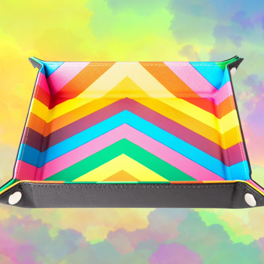 MDG Velvet Folding Dice Tray with Leather Backing - Rainbow
