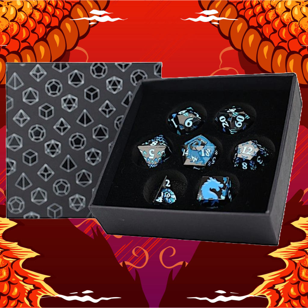 LPG Metal Dice RPG Set Inscripted Dragon