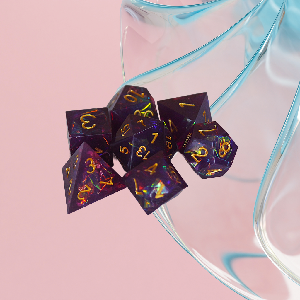 DeckaRolls Sharp Edge Transparent 7pc Dice Sets