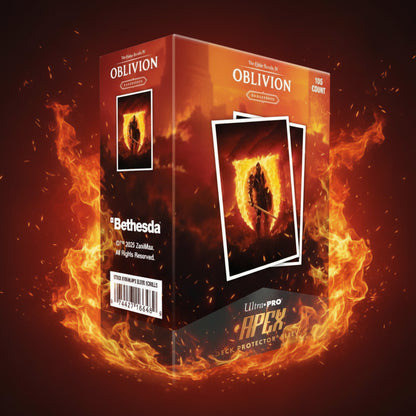 Oblivion card game box with fiery design and Bethesda branding