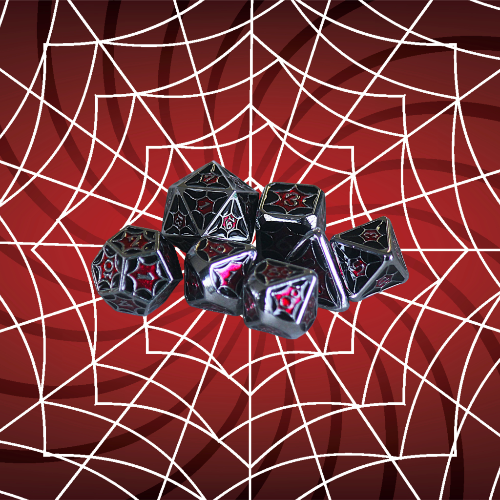 DeckaRolls Metal 7pc Spiderweb Dice Sets